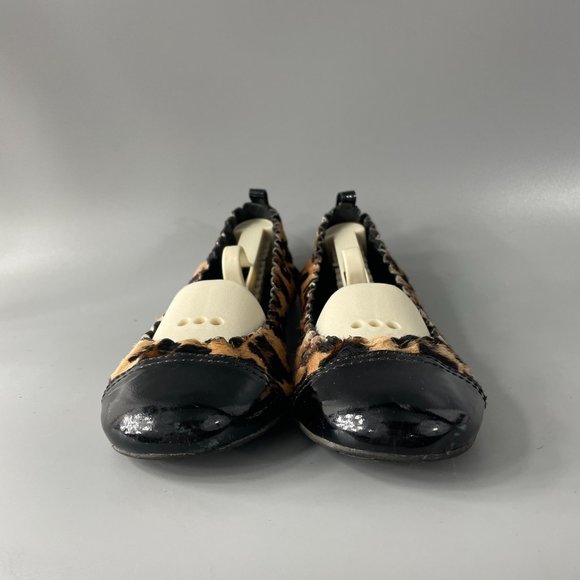 Tory Burch Black/Brown Abbey Ballerina Leather Leopard Slip-on Flats, 7M - Picture 3 of 11